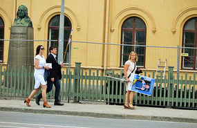 Family carry the signs