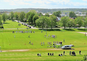 American football game near the fortress