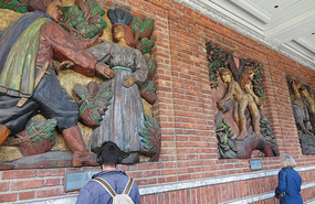 Wood carvings outside City Hall
