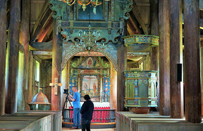 Inside Kaupanger Stave Church