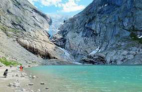 Arriving at Briksdal Glacier