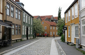 Wooden houses in old town across river