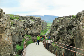 Walking in the canyon created by fissures