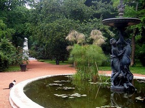 Cat and fountain, botanical gardens
