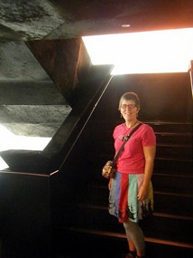 J poses in fur lined staircase (ooh missus!)