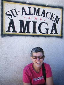 Jen outside small shop, San Juan