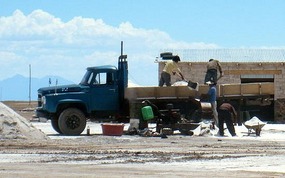 Unloading salt from small lorry