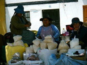 Women selling outside our hotel, Uyuni