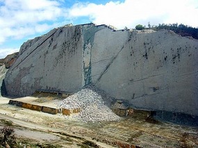 Cliff revealing dino footprints & landslide