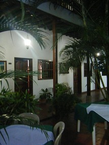 Shady hotel courtyard and door to our room