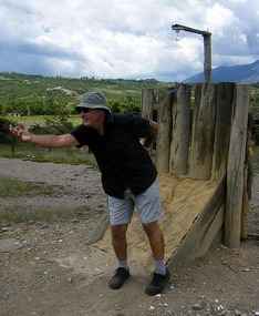 Tony tries out the boules court (without boules)