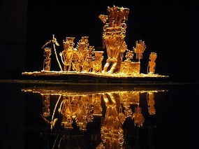 Tiny figures on raft, floating through darkness