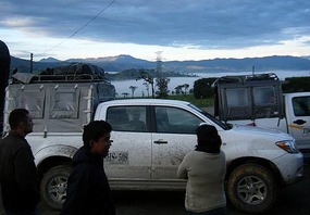 Our camioneta - 8 of us under that back cover!