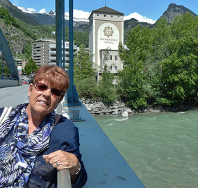Walking over the bridge to Naters