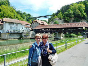 500 year old bridge in old town Fribourg