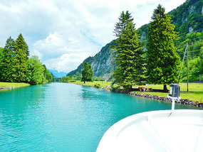 The lake narrows into a channel before Interlaken
