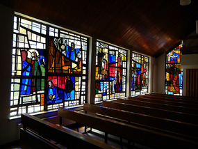 Stain glass windows at the Gondo church