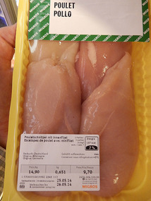Chicken:  $7.57 per pound (uncut fat)
