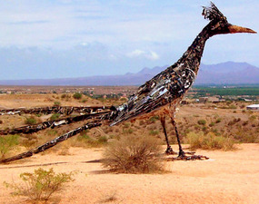 Giant roadrunner sculpture on highway I-10.