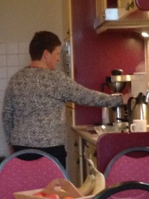 Paula preparing our hard-boiled eggs