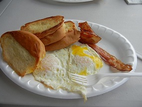 Over-medium eggs and toast at Isamar