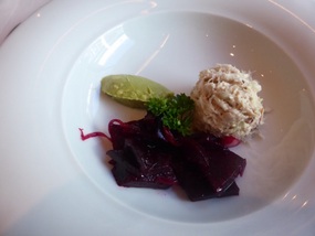 Crab and beet salad to start