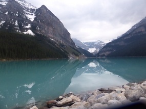 Lake Louise perfectly still at 6 am