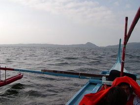 Crossing the mouth of Manila Bay in the outrigger