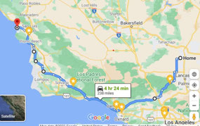 Map: Home to Morro Bay via Ventura and back roads