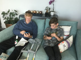 Birthday boy & Grandad plying on their phones