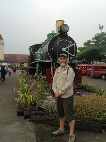an old train with an old spotter
