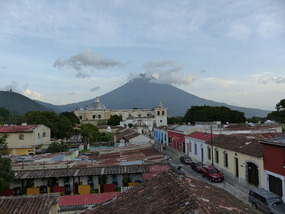 Volcan Agua from a rooftop bar