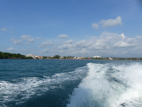 On the boat, looking back to Sihanoukville