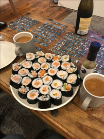 Sushi and miso soup for dinner