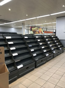 Empty shelves at Sainsbury's