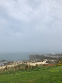 Foggy weather in Holyhead - but people swimming?