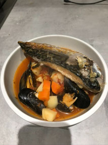 Mussel soup with mackerel!