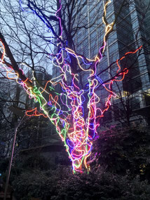 Neon trees on a walk to Canary Wharf