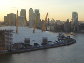O2 Arena with Canary Wharf in background