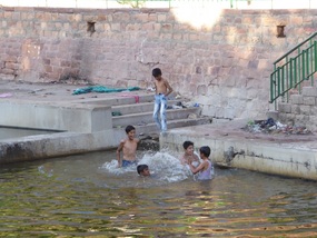 Boys swim in Mandore Park