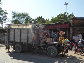 Truck without cab, but decorated