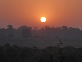 Sun sets on Yamuna River