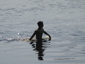 Swimmer in the Yamuna River