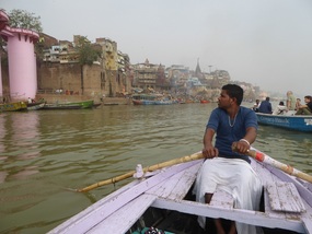 Approaching Manikarnika Ghat by boat