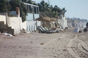Empty sun beds after the storm