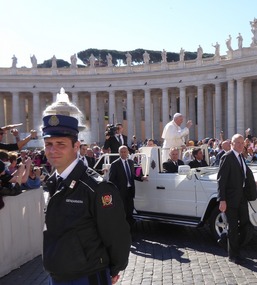 Pope Francis in his Pope mobile