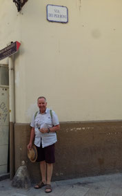 Pete looking for a beer - sign says Peroni?