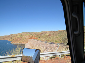 Driving over dam wall