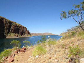walk down to lake from van