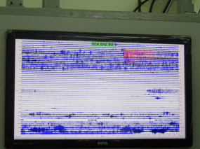 seismograph showing in red earthquake